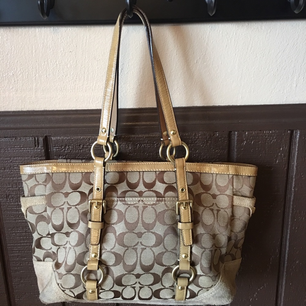 Coach suede/ jacquard purse